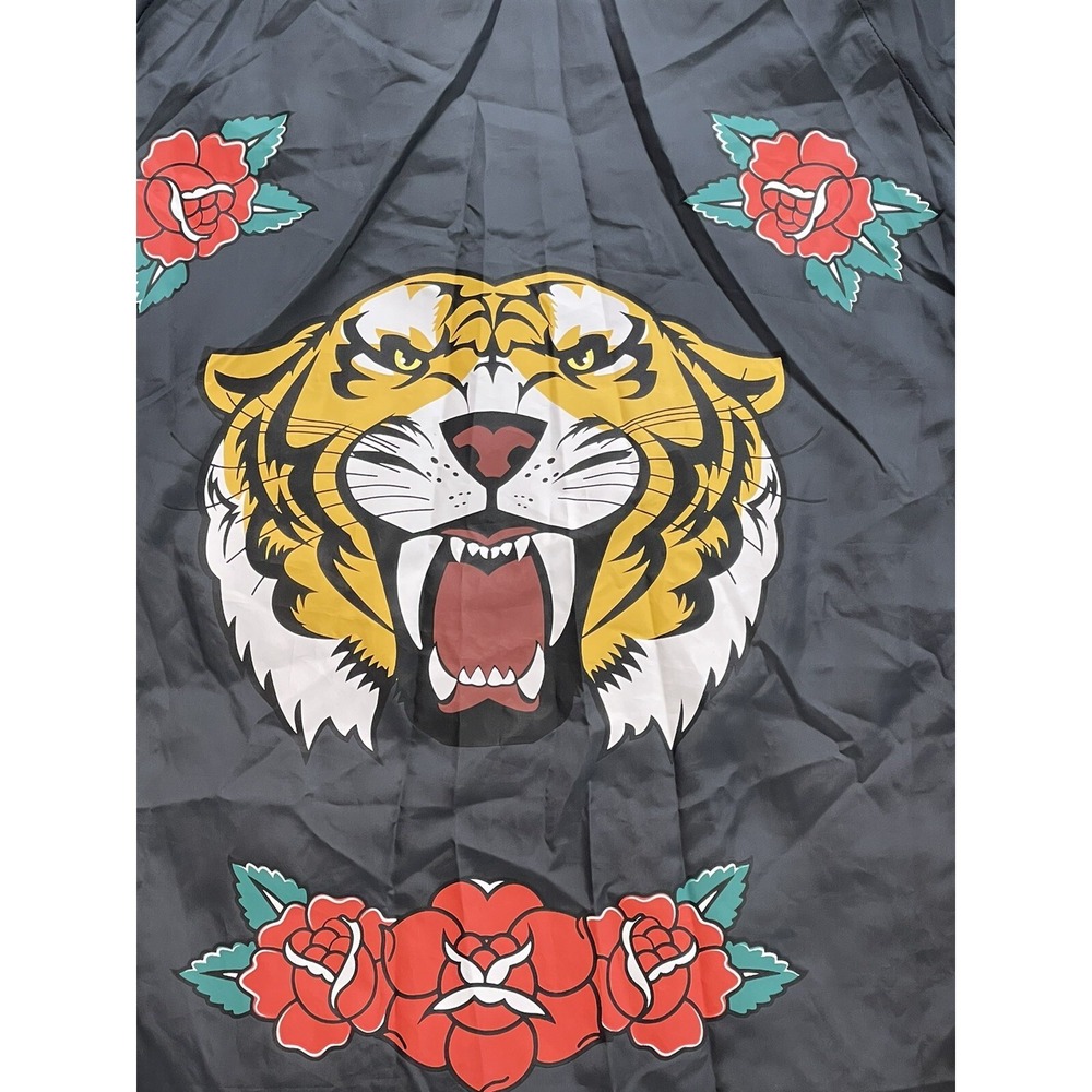 Cold Crush Women's Tiger Flower Tatoo Retro Print Button Up Jacket windbreaker